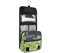junzan Beauty case da viaggio da appendere per donne e uomini, con simpatico avocado verde, con gancio, organizer per trucchi per la famiglia, Avocado verde carino cartone animato, 18.5"(Unfold) x 9