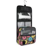 JUNZAN Beauty case da viaggio da appendere per donne e uomini, divertente ciambella preoccupazione, borsa cosmetica da viaggio con gancio organizer per trucchi per la famiglia
