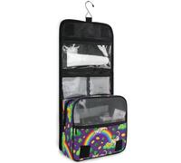 JUNZAN Beauty case da viaggio da appendere per donne e uomini, gatti con arcobaleni, chiodi di garofano, borsa cosmetica da viaggio con gancio, organizer per trucchi per la famiglia, viola