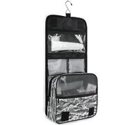 JUNZAN Beauty case da viaggio da appendere per donne e uomini, grigio mimetico dinosauri, borsa cosmetica da viaggio con gancio organizer per trucchi per la famiglia