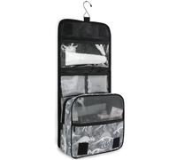JUNZAN Beauty case da viaggio da appendere per donne e uomini, grigio mimetico dinosauri, borsa cosmetica da viaggio con gancio organizer per trucchi per la famiglia