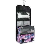 junzan Beauty case da viaggio da appendere per donne e uomini mimetico blu denim borsa cosmetica con gancio organizer per trucco famiglia, Blu denim 02_4, 18.5"(Unfold) x 9" W x 4" H, Colorato