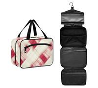 JUNZAN Beauty case da viaggio da donna con gancio, a quadretti, con gancio, colore rosso bordeaux, Rosso Borgogna 04, 12.6" x 9" x 5.7", Colorato