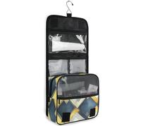 junzan Beauty case da viaggio grigio blu con motivo arlecchino, per donne e uomini, con gancio, organizer per trucchi per la famiglia, Arlecchino Grigio Blu, 18.5"(Unfold) x 9" W x 4" H, Colorato