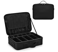 junzan Beauty case da viaggio per trucchi, grande, nera, piatta, con divisori e tracolla regolabile, nero, 14.6 x 10.6 x 4.7 inches, Colorato