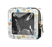 junzan Beauty case trasparente con fiori di campo e erbe aromatiche, mini contenitori per trucco da donna, fiori di campo, erbe, 13 x 5,6 x 11,9 cm, colorato, Erba dei fiori di campo, 5.1 x 2.2 x 4.7