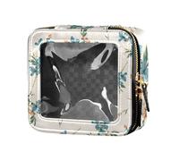 junzan Beauty case trasparente con motivo floreale beige, per articoli da toeletta, borsa per il trucco con cerniera per il volo, motivo floreale beige, 5,1 x 2,2 x 4,7 pollici, colorato, motivo