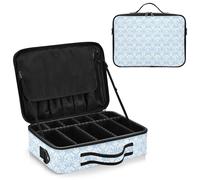 junzan Blue Vintage Floral Large Makeup Organizer Bag Travel Makeup Train Case Flat Make Up Artist Case con divisori e tracolla regolabile, Floreale Vintage Blu, 14.6 x 10.6 x 4.7 inches, Colorato
