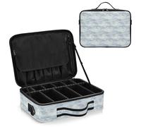 junzan Blues and Gray - Grande organizer per trucchi, da viaggio, con divisori e tracolla regolabile, Blu e Grigio, 14.6 x 10.6 x 4.7 inches, Colorato