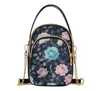JUNZAN Borsa a tracolla leggera per le donne | Multi Zipper Pocket Design Piccola Borsa Da Viaggio Palmare Viaggio Breve Viaggio Blu Rose Vite Acquerello