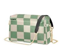 JUNZAN Borsa a tracolla molle delle donne del cuoio dell'unità di | Pochette da donna leggera con texture delicata sulla pelle alla moda weekend casual gita verde beige scacchiera