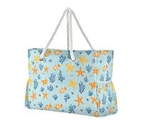 JUNZAN Borsa da spiaggia carina con pesci pagliaccio corallo con manici borsa da piscina borsa da spiaggia borse da donna con tasche impermeabili