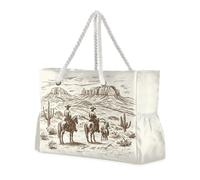 JUNZAN Borsa da spiaggia retrò con cowboys sui cavalli, con manici, borsa da nuoto per piscina, borsa da spiaggia da donna con tasche impermeabili