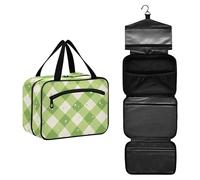 JUNZAN Borsa da toilette da viaggio a quadri da appendere per donna borse da toilette con gancio organizer per trucco verde neon, Verde fluorescente, 12.6" x 9" x 5.7", Colorato