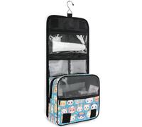 junzan Borsa da toilette da viaggio con grazioso animale blu da appendere per donne e uomini, con gancio, organizer per trucchi per la famiglia, Simpatico animale blu, 18.5"(Unfold) x 9" W x 4" H