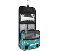 junzan Borsa da toilette da viaggio con motivo isola tropicale, per donne e uomini, con gancio, organizer per trucchi per la famiglia, colore blu foglia di tè, Blu foglia di t, 18.5"(Unfold) x 9" W x
