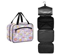 JUNZAN Borsa da toilette da viaggio da appendere a forma di cupcake carini con cartoni animati per donne borse da toilette con gancio organizer per trucco, Carino Cupcakes Cartoon, 10.8" x 8" x 5.5