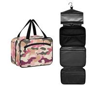 JUNZAN Borsa da toilette da viaggio da appendere cammello mimetica per donna borse da toilette con gancio organizer per trucco, cammello_1, 10.8" x 8" x 5.5", Colorato