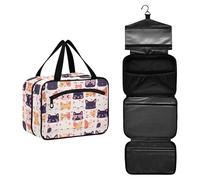 JUNZAN Borsa da toilette da viaggio da appendere con faccine di gatti in stile cartone animato per donne borse da toilette con gancio organizer per trucco, Fatti Di Gatti Cartoon, 12.6" x 9" x 5.7