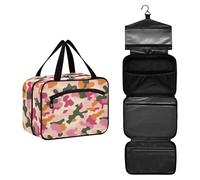 JUNZAN Borsa da toilette da viaggio da appendere mimetica per donne borse da toilette con gancio organizer per trucco Mari Gold, MARIGOLD_4, 10.8" x 8" x 5.5", Colorato