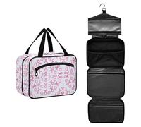 JUNZAN Borsa da toilette da viaggio da appendere per donne borse da toilette per la consapevolezza del cancro al seno con gancio organizer per trucco nastri rosa, Nastri Rosa, 10.8" x 8" x 5.5