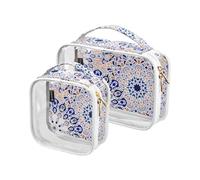 junzan Borsa da toilette trasparente con fiori mandala, borsa da viaggio di dimensioni quarto, approvata Tsa, borse trasparenti per il trucco per viaggiare, Fiore di mandala., Pack of 2