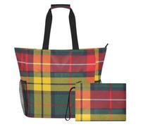 JUNZAN Borsa di totalizzatore versatile della spiaggia con il sacchetto | Borsa da spiaggia foderata in EVA, multi tasca, con motivo scozzese, famiglia di clan scozzese