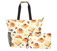 JUNZAN Borsa di totalizzatore versatile della spiaggia con il sacchetto | Tasche laterali in rete borsa da spiaggia resistente all'acqua shopping quotidiano colazione accogliente