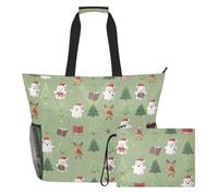 JUNZAN Borsa di totalizzatore versatile della spiaggia con il sacchetto | Tasche laterali in rete da spiaggia, piscina, fantasmi di Natale, albero