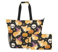 JUNZAN Borsa di totalizzatore versatile della spiaggia con il sacchetto | Zucca di Halloween di raduno di festa della borsa di totalizzatore di grande capacità del tessuto resistente all'acqua della