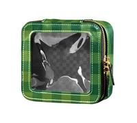 junzan Borsa per il trucco a scacchi crema carina borsa da toilette in pelle trasparente piccola tasca cosmetica per il portafoglio da viaggio, Buffalo verde, 5,1 x 2,2 x 4,7 pollici, colorato,