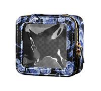 junzan Borsa per il trucco da viaggio trasparente floreale blu Borsa da toilette piccola borsa per cosmetici per viaggiare, fiori blu, 5,1 x 2,2 x 4,7 pollici, colorata, Fiori blu, 5.1 x 2.2 x 4.7