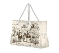 JUNZAN Borsa tote retrò Cowboys nel deserto da spiaggia con manici borsa da nuoto piscina borsa da spiaggia borse da donna con tasche impermeabili