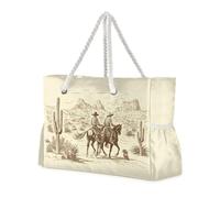 JUNZAN Borsa tote retrò Cowboys nel deserto da spiaggia con manici borsa da nuoto piscina borsa da spiaggia borse da donna con tasche impermeabili