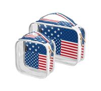 junzan Borse da viaggio trasparenti per articoli da toeletta Quart Borsa da viaggio Bandiera Americana Tsa Approvato Borsa da viaggio Trucco da Viaggio Star Stripe, Striscia di stelle, Pack of 2