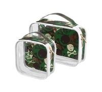 junzan Borse da viaggio trasparenti per articoli da toeletta Quart Size Camouflage Star Skull Travel Bag Tsa Approvato Travel Makeup Bag, Teschio Stella Camouflage, Pack of 2