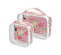 junzan Borse da viaggio trasparenti per articoli da toeletta Quart Size Vintage Floral Pink Travel Bag Tsa Approvato Travel Makeup Bag, Vintage Floreale Rosa, Pack of 2