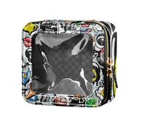 junzan Cartone animato Graffiti Borsa per il trucco da viaggio Borsa da toilette trasparente Borsa organizer per smalti per mosche, graffiti dei cartoni animati, 5,1 x 2,2 x 4,7 pollici, colorata,