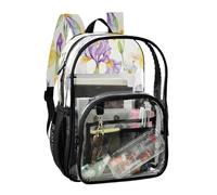 JUNZAN Colorato Iris Fiori Trasparente Zaino Per Le Ragazze Donne Trasparente Bookbag 15.7 "Vedi Attraverso Zaini per la Scuola