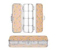 JUNZAN Contenitori per penne a doppia piattaforma in plastica trasparente con fiori colorati per bambini con coperchio a scatto arancione