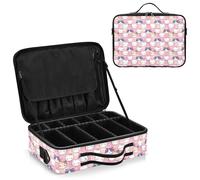 junzan Cute Cats Pink Large Makeup Organizer Bag Travel Makeup Train Case Flat Make Up Artist Case con divisori e tracolla regolabile, Cute Cats Rosa, 14.6 x 10.6 x 4.7 inches, Colorato
