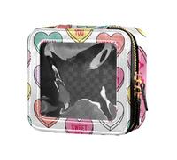 junzan Dolce Lettering Simpatico Trousse per il trucco Borsa da toilette in pelle trasparente Borsa organizer per smalti per mosche, scritte dolci, 5,1 x 2,2 x 4,7 pollici, colorato, Lettere dolci,