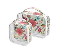 junzan Fiori Floreali Blooming Clear Toiletry Bags Quart-size Travel Bag Tsa Approvato Clear Makeup Bags per Viaggiare, Fiori Floreali Fioritura, Pack of 2