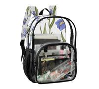JUNZAN Francia Iris Fiori Trasparente Zaino Per Ragazze Donne Trasparente Bookbag 15.6 "Vedi Attraverso Zaini per la Scuola