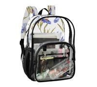 JUNZAN Francia Iris Fiori Trasparente Zaino Per Ragazze Donne Trasparente Bookbag 15.6 "Vedi Attraverso Zaini per la Scuola