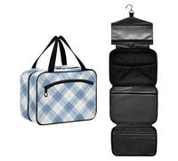JUNZAN Ginham - Beauty case da viaggio da donna, con gancio, motivo a quadri, colore: blu, Blu denim_3, 12.6" x 9" x 5.7", Colorato
