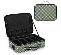 junzan Grande borsa organizer da viaggio a quadretti per trucchi, custodia piatta per truccatori con divisori e tracolla regolabile, verde foresta, Verde foresta, 14.6 x 10.6 x 4.7 inches, Colorato