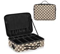 junzan Grande borsa organizer da viaggio a quadretti per trucchi, custodia piatta per truccatori con divisori e tracolla regolabile, marrone caffè, Caffèebrown03, 14.6 x 10.6 x 4.7 inches, Colorato