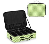 junzan Grande borsa organizer da viaggio per trucchi, a quadri, custodia piatta per make up artist con divisori e cinturino regolabile, giallo neon, Giallo acceso, 14.6 x 10.6 x 4.7 inches, Colorato