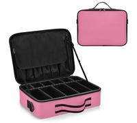 junzan Grande borsa organizer da viaggio per trucchi, custodia piatta per trucchi, con divisori e tracolla regolabile, rosso e rosa, Rosso e rosa., 14.6 x 10.6 x 4.7 inches, Colorato